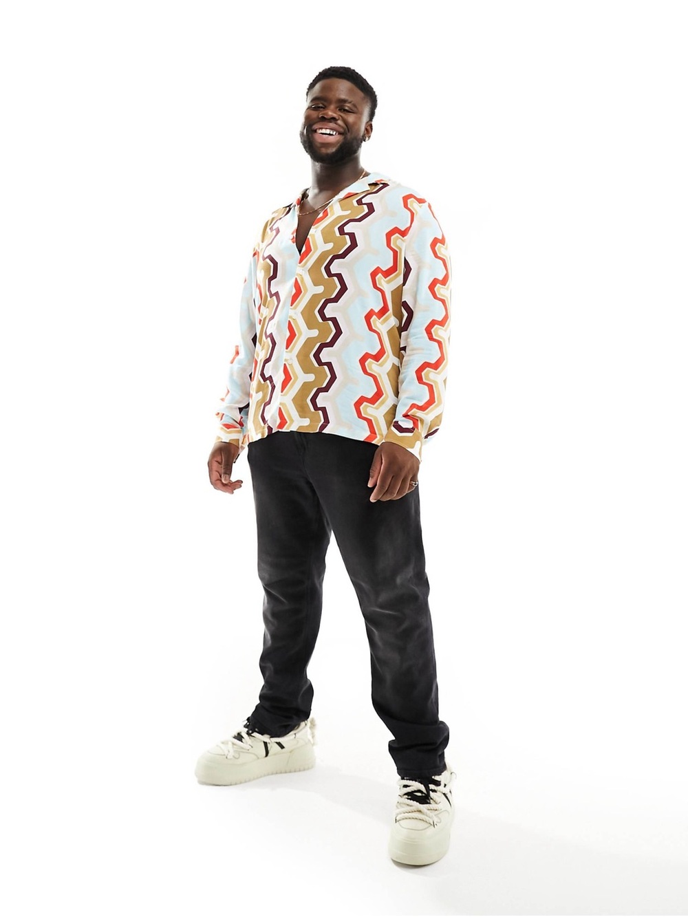 B139. ASOS Design-  Patterned Button-Up Shirt in Multi Color - Picture 6 of 6
